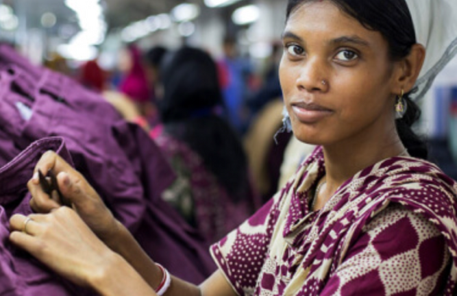 Lady sewing in Bangladesh factory